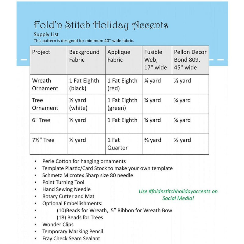Fold n Stitch Holiday Accents Pattern - ineedfabric.com