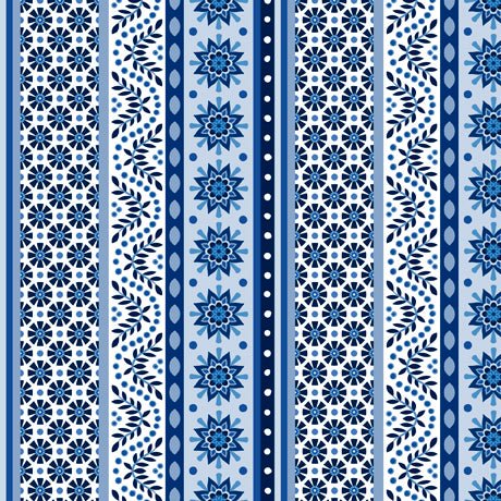 Folklorica Blues Decorative Stripe Fabric - ineedfabric.com