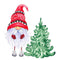 Forest Gnome With Fir Tree Fabric Panel - White - ineedfabric.com