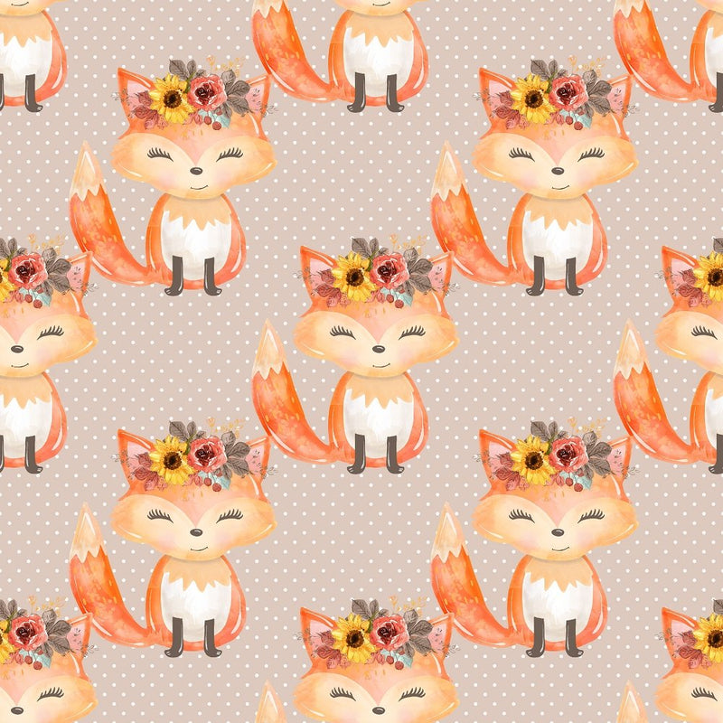 Fox & Floral Crown Fabric - Tan - ineedfabric.com