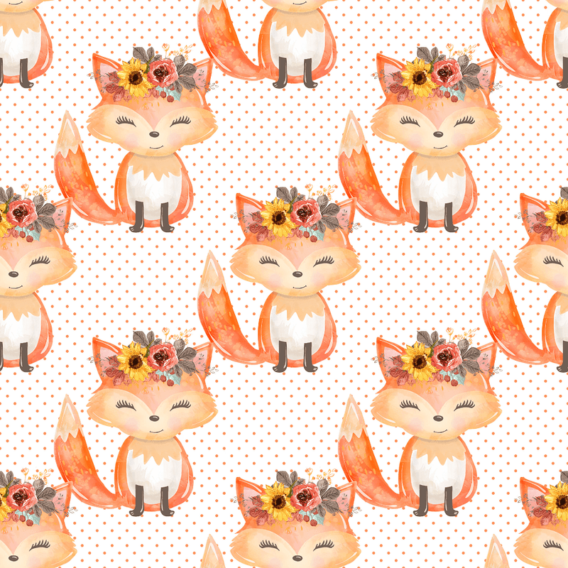 Fox & Floral Crown Fabric - White - ineedfabric.com