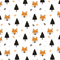 Foxes In The Whimsical Forest Fabric - Black/Orange - ineedfabric.com