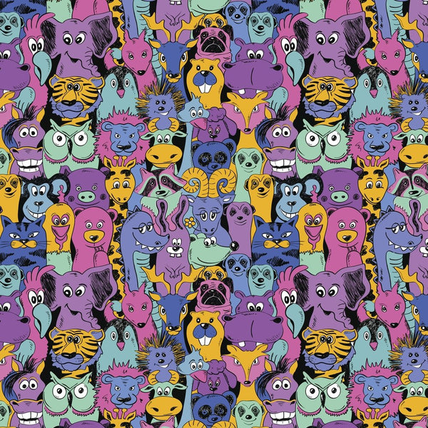 Funny Animal Fabric - Purple/Yellow - ineedfabric.com