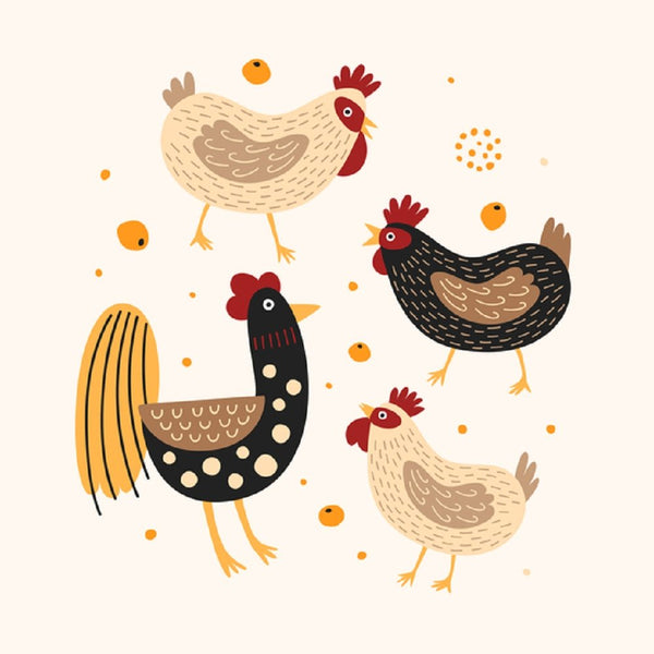 Funny Roosters & Hens Fabric Panel - Tan - ineedfabric.com