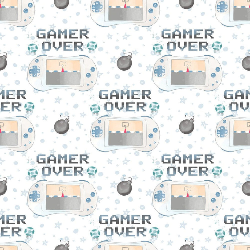 Gamer Pattern 5 Fabric - White - ineedfabric.com