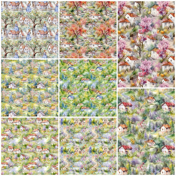 Garden Village Fat Quarter Bundle - 8 Pieces - ineedfabric.com