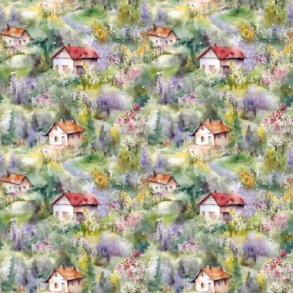 Garden Village Pattern 4 Fabric - ineedfabric.com