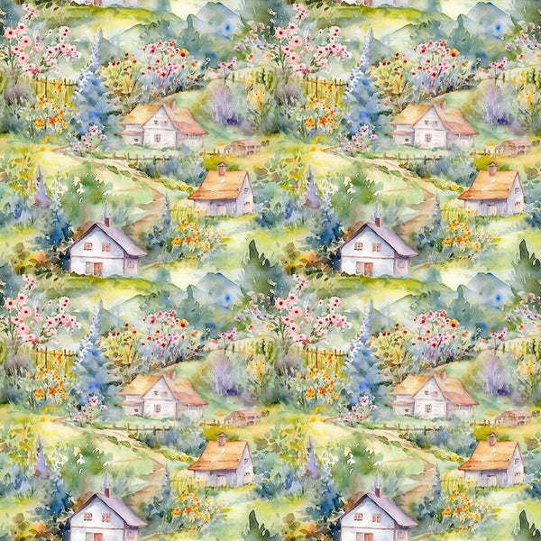 Garden Village Pattern 5 Fabric - ineedfabric.com