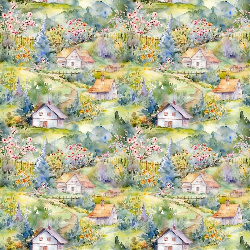 Garden Village Pattern 5 Fabric - ineedfabric.com