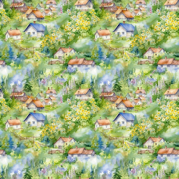 Garden Village Pattern 6 Fabric - ineedfabric.com