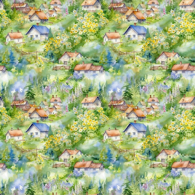 Garden Village Pattern 6 Fabric - ineedfabric.com