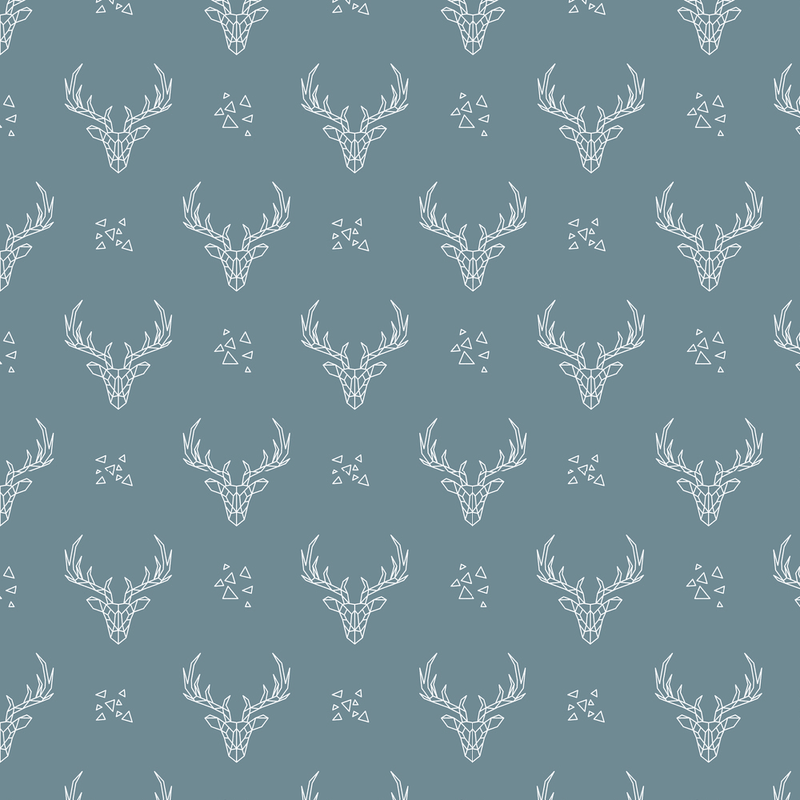 Geometric Deer Head Fabric - Blue - ineedfabric.com