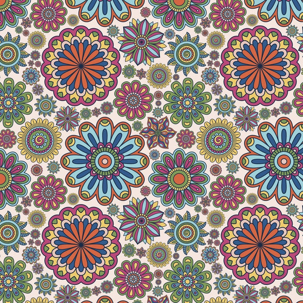 Geometric Doodle Flowers Fabric - ineedfabric.com