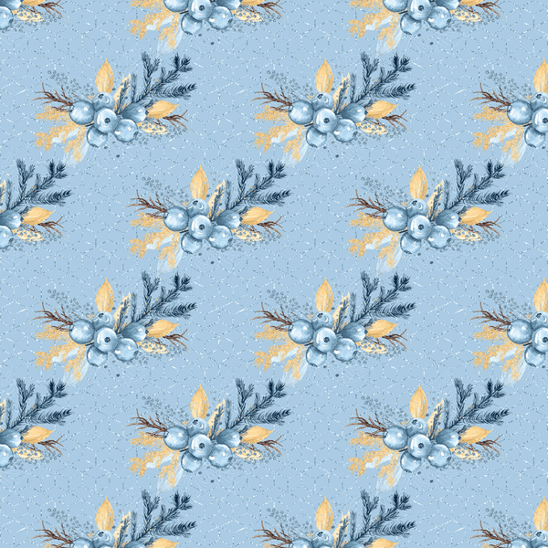 Geometric Winter Berry Fabric - Blue - ineedfabric.com