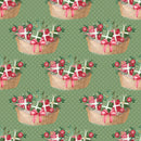 Gift Baskets on Polka Dot Fabric - Green - ineedfabric.com