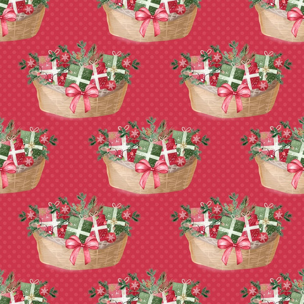 Gift Baskets on Polka Dot Fabric - Red - ineedfabric.com