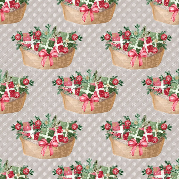 Gift Baskets on Snowflake Fabric - Grey - ineedfabric.com