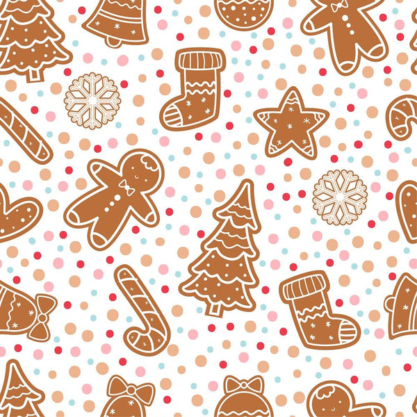 Gingerbread Cookies On Dots Fabric - ineedfabric.com