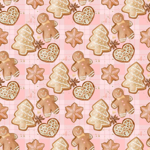 Gingerbread Cookies On Plaid Fabric - Pink - ineedfabric.com