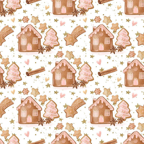 Gingerbread Fabric - White - ineedfabric.com