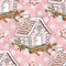 Gingerbread Houses on Snowflakes Fabric - Pink - ineedfabric.com