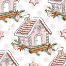 Gingerbread Houses on Snowflakes Fabric - White - ineedfabric.com