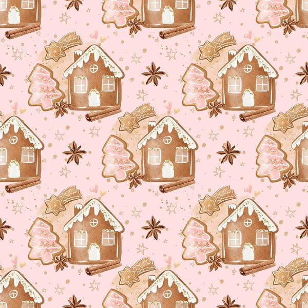 Gingerbread On Stars Fabric - Pink - ineedfabric.com