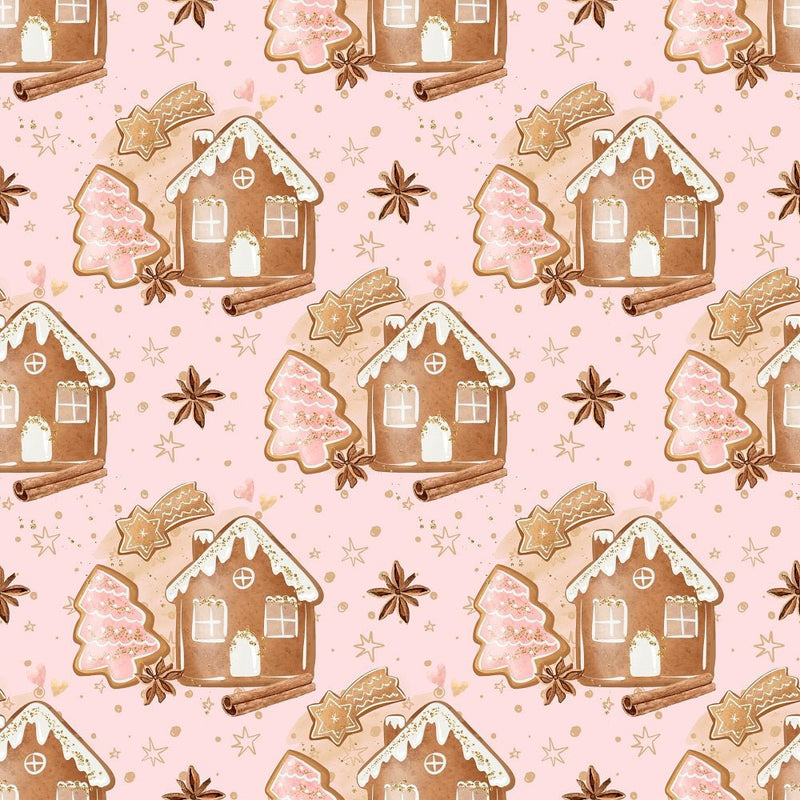 Gingerbread On Stars Fabric - Pink - ineedfabric.com