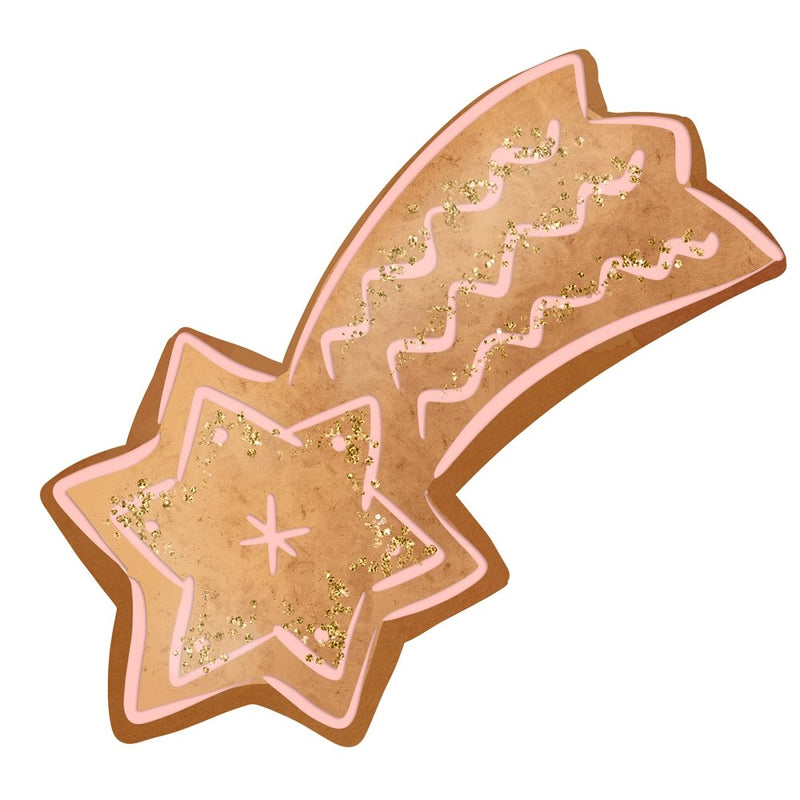 Gingerbread Shooting Star Fabric Panel - Pink - ineedfabric.com