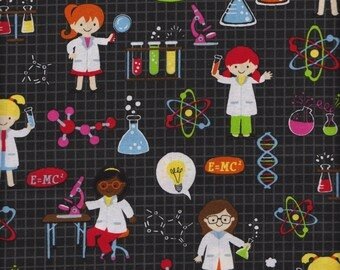 Girl Science Fabric - Black - ineedfabric.com