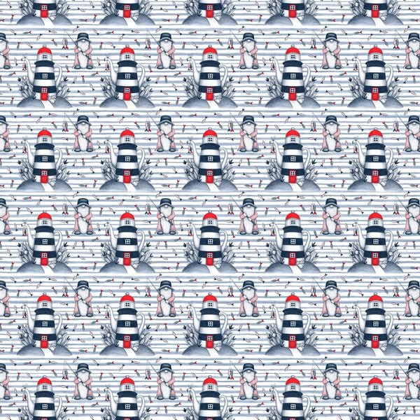Gnome At Sea Stripe Fabric - Navy - ineedfabric.com