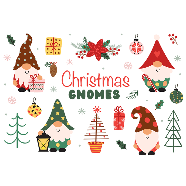 Gnome Christmas Party Fabric Panel - White - ineedfabric.com