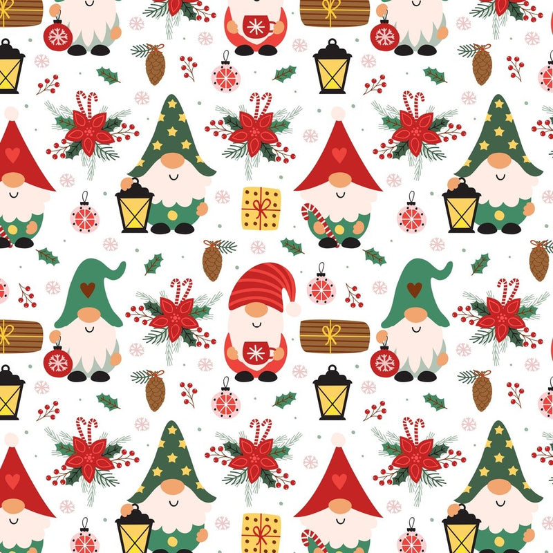Gnome Christmas Party Fabric - White - ineedfabric.com
