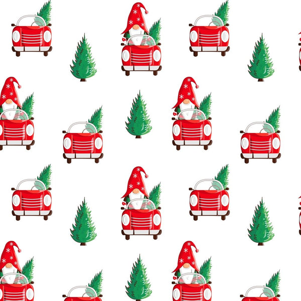 Gnome Christmas Tree Shopping Fabric - White - ineedfabric.com