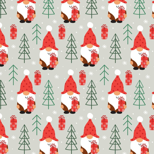 Gnome With Christmas Present Fabric - Gray - ineedfabric.com