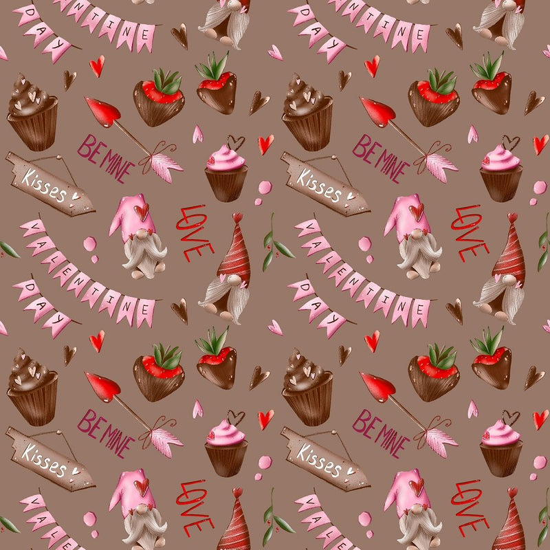 Gnomes with Love Fabric - Brown - ineedfabric.com