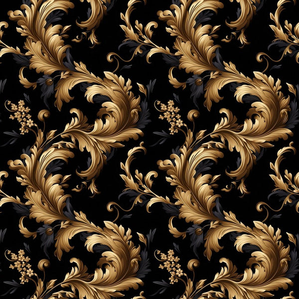 Gold & Black Damask Pattern Fabric - ineedfabric.com