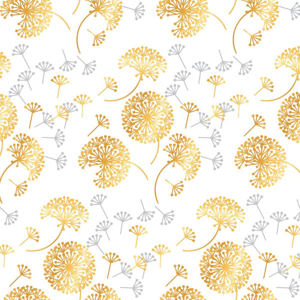 Gold & Silver Dandelions Fabric - ineedfabric.com