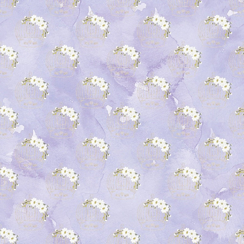 Golden Bird Cages Fabric - Purple - ineedfabric.com