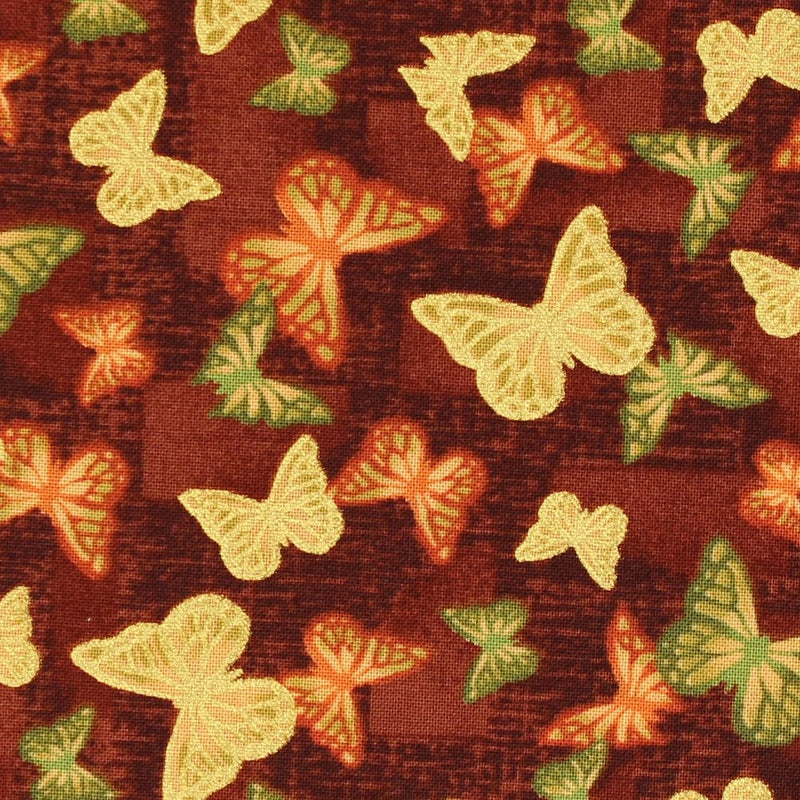 Golden Harvest Metallic Butterfly Fabric - Chocolate - ineedfabric.com