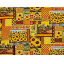 Golden Harvest Sunflower Scene Fabric - Burnt Sienna - ineedfabric.com