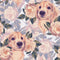 Golden Puppy and Golden Flowers Fabric - ineedfabric.com