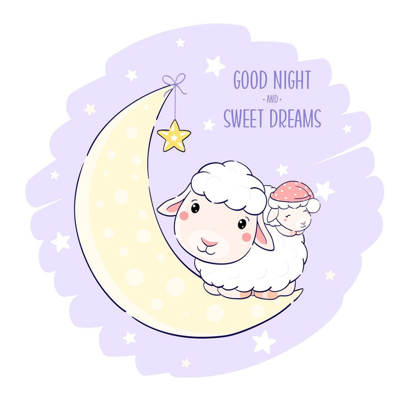 Good Night & Sweet Dream Lamb with Moon Fabric Panel - ineedfabric.com