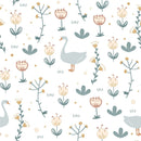 Goose and Doodle Flowers Fabric - White - ineedfabric.com