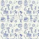 Graph Paper Sewing Doodles Fabric - Blue - ineedfabric.com