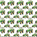 Green Tractor Fabric - White - ineedfabric.com