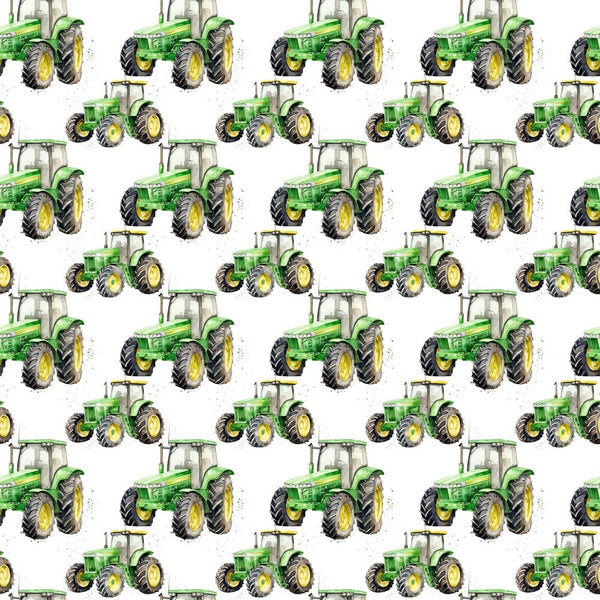 Green Tractor Fabric - White - ineedfabric.com