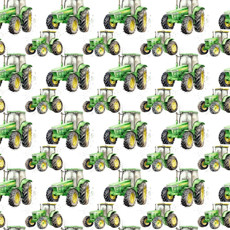 Green Tractor Fabric - White - ineedfabric.com