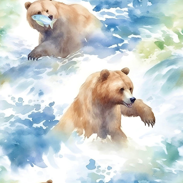 Grizzly Bears in River Pattern 2 Fabric - ineedfabric.com