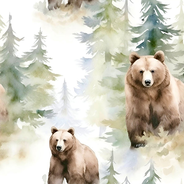 Grizzly Bears in Woods Pattern 1 Fabric - ineedfabric.com